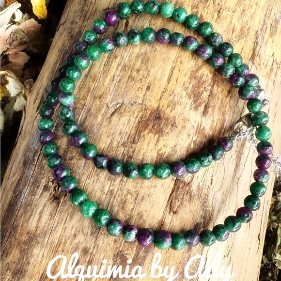 Beaded ruby zoisite choker short dainty necklace - Picture 1 of 3